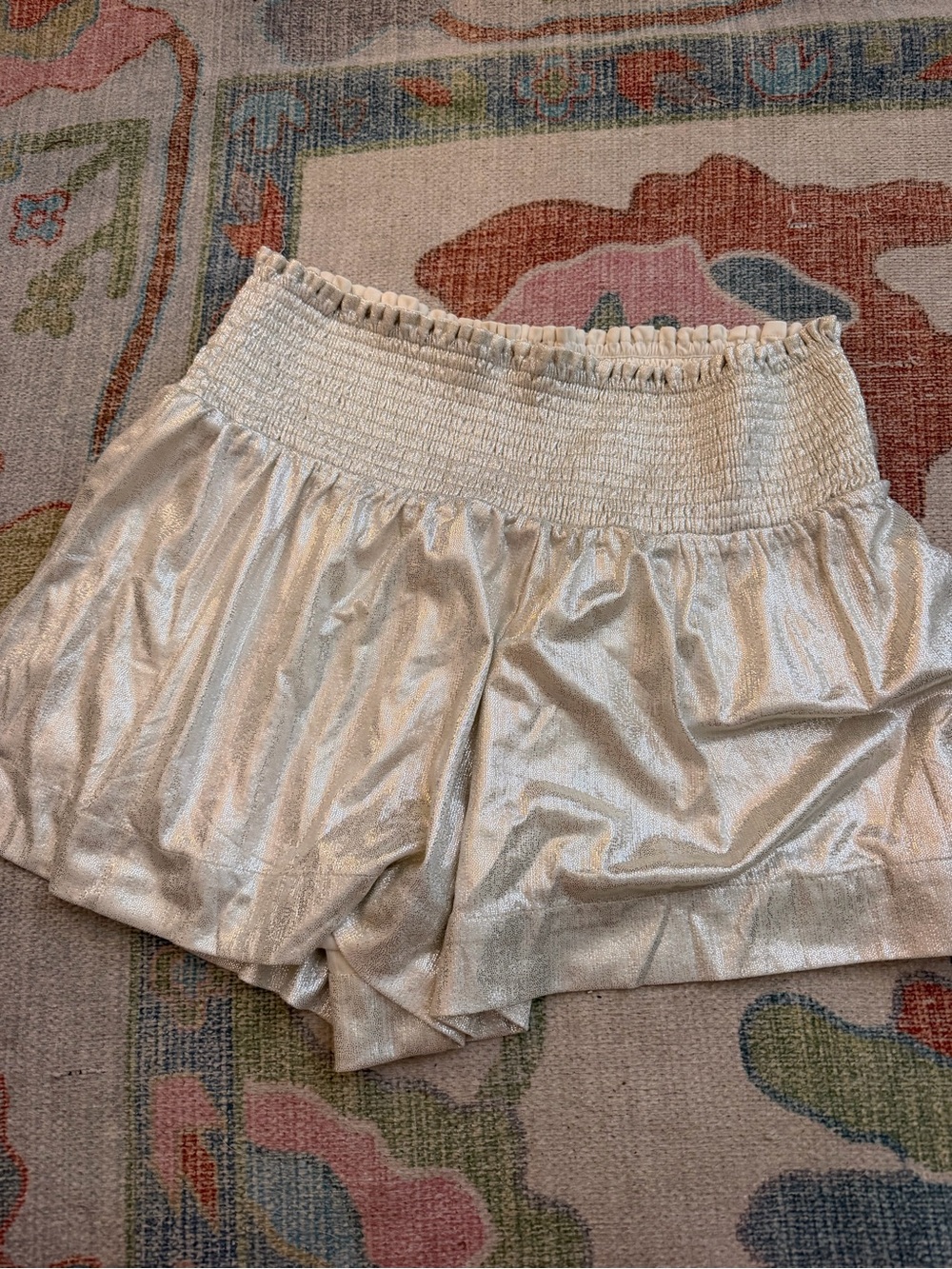 Women's Metallic Cream Elastic Waist Shorts